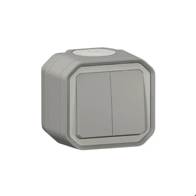 Image de Double Interrupteur ou va et vient 3 fonctions LEGRAND étanche Plexo Gris 10A 250 IP55 IK08 livré complet pour saillie