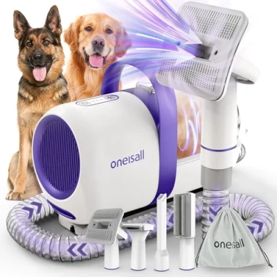 Image de oneisall aspirateur pour chiens avec brosse,Puissance d&#039;aspiration élevée Brosse 12000 Pa,Aspire 99.99% des poils d&#039;animaux (1,5L) 4 accessoires d&#039;entretien(Pourpre)