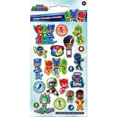 Image de Paper Projects 01.70.06.168 PJ Masks Heroes Stickers scintillants Produit sous licence officielle Réutilisable sur surfaces non poreuses Blanc 19,5 cm x 9,5