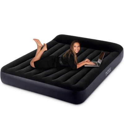 Image de INTEX Matelas double Pillow Rest Classic Lit gonflable avec pompe électrique pour intérieur PVC Bleu 152x203x25 cm