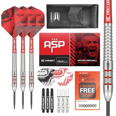 Image de Target Darts Nathan Aspinall 22G Tungsten Steel Tip Set 9 Arbres Pro Grip Ultra Flights Dart Wallet Counter App Coupon Bundle