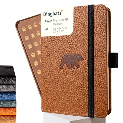 Image de Dingbats* Faune Petit Carnet de Notes A6 Ligné Couverture Rigide, Journal en Cuir PU Poche, Fermeture élastique, Porte stylo, Marque page