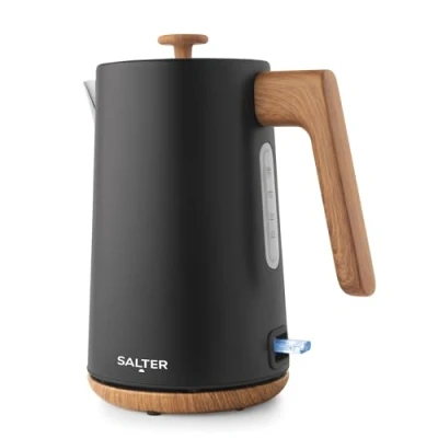 Image de Salter Toronto 1,7 L Bouilloire Éjection Rapide 3Kw, Base à 360, Filtre Anticalcaire, Effet Bois, sans Fil, Capteur d&#039;Ébullition Sec, Arrêt auto, Indicateur Niveau Eau, Contrôleur Otter, Noir