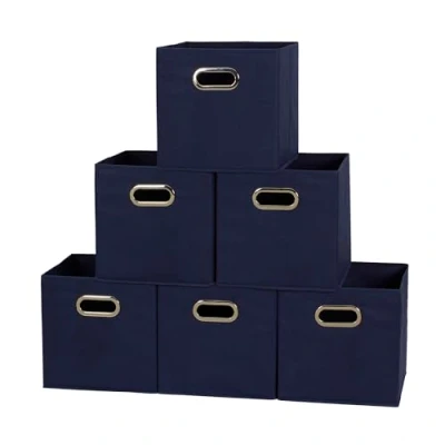 Image de Ménage Essentials 6 pièces de Rangement en Tissu Cube poubelles avec Jeu poignées de, Bleu Marine