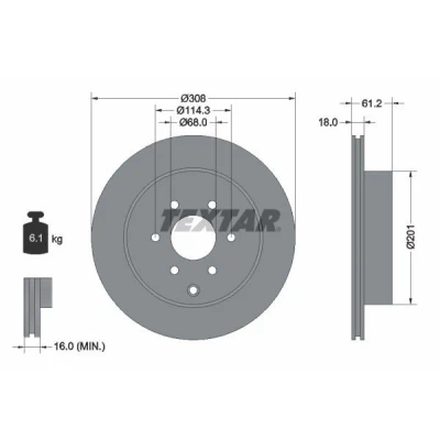 Image de TEXTAR 92296403 Disque de frein 308 18 06/07 114,3 ventilé l&#039;intérieur revêtu sans boulon fix roue, moyeu roue