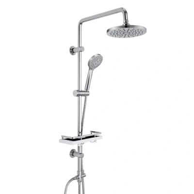Image de Görbach Colonne de Douche Inox Designe Douchette Salle Bain Réglable Hauteur Ensemble Murale Solide avec Étagère Set kit sans Robinet Pommeau Pluie