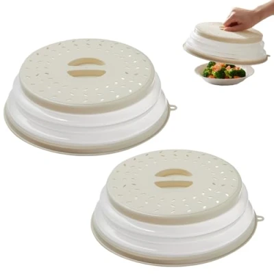Image de Lot de 2 couvercles alimentaires pliables pour micro ondes, couvercle anti éclaboussures vaisselle, éclaboussures, en TPR sans BPA, passoire gadget cuisine aliments, rond