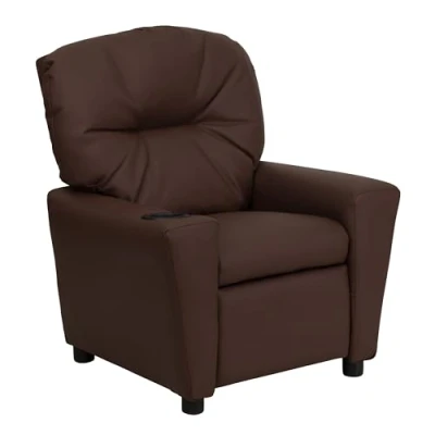 Image de Flashfurniture Contemporain Cuir Enfants Chaise inclinable avec Porte gobelet, Marron, 39&quot; D x 24.5&quot; W 28&quot; H