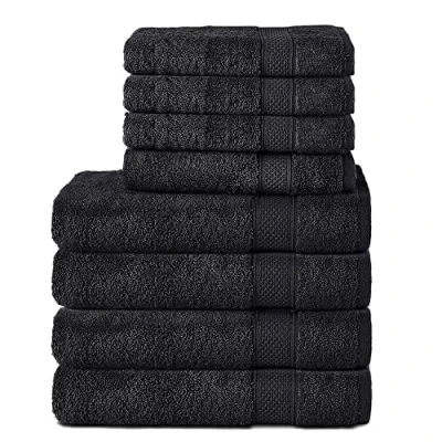 Image de Komfortec Lot de 8 Serviettes 100% Coton 470 g/m², 4 Serviette Bain 70x140 cm et Essuie Mains 50x100 cm, éponge Douce, Grande Taille, Noir