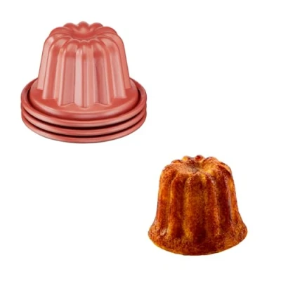 Image de Tefal Creabake 3 moules à cannelés Orange 7,4 cm, Revêtement antiadhésif, Cuisson parfaite, Démoulage facile, Interchangeables, Empilables, Recettes créatives et savoureuses salées sucrées J3059004