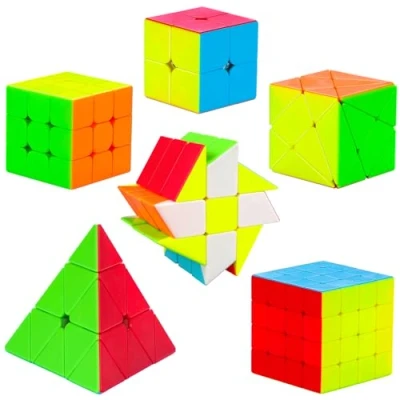 Image de Coolzon Speed Puzzle Cube Set, de Vitesse 6 Packs, Ensemble Cubes 2x2 3x3 4x4 Pyraminx Pyramide Fenghuolun Axis Skewb Magic Magique Jouets Stickerless pour Enfants Adultes