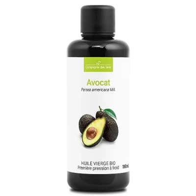 Image de Avocat Huile Végétale Vierge BIO Flacon en verre Première pression à froid 100mL