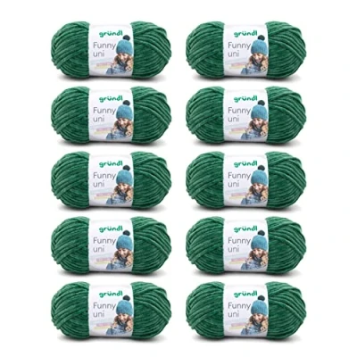 Image de Gründl Funny uni, fil pour aiguilles &amp; crochet (fil chenille à l’aspect velouté 100% polyester, 10 x 100 g / 120 m, grosseur d’aiguilles n 5 6, g), Vert foncé