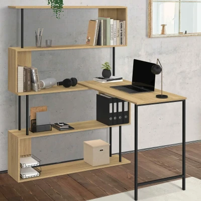 Image de Bureau d&#039;angle bibliothèque rotatif 180 DETROIT forme S design industriel