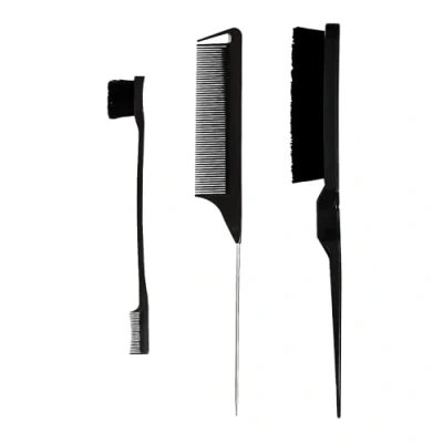 Image de Peigne de Cheveux, 3 Pièces Set Brosse à Taquiner, Double Tranchant, Peignes Coiffure, Queue Rat, pour Accueil, Coiffeurs(Noir)