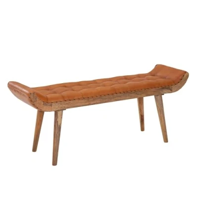 Image de FineBuy banc d&#039;entrée Chesterfield rembourré en cuir véritable 125x50x38 cm
