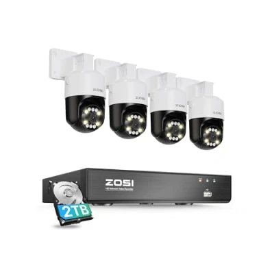 Image de ZOSI 3K Kit Caméra de Surveillance PoE, 8CH 2To 8MP NVR avec 5MP Extérieure PT 360, Détection Personne/Véhicule, Audio Bidirectionnel, Alarme Sonore et Lumineuse
