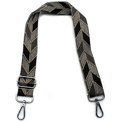 Image de Bandouliere pour Sac à Main Réglables Noir et Gris, Colorée Femmes Sangle avec Mousqueton Argent 3.8cm Remplacement Bretelles Larges Filles, Hommes DIY Accessoire, #1