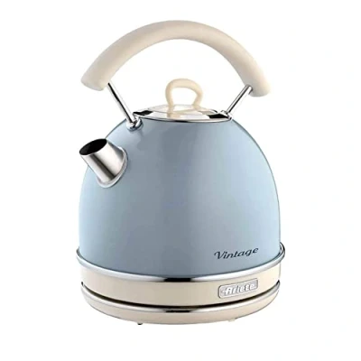 Image de Ariete Bouilloire Vintage 2877, Électrique avec Niveau D&#039;Eau Visible, Base Sans Fil 360, Arrêt Automatique, Poignée Ergonomique, Capacité 1.7 L, Acier Inoxydable, 2000W, Bleu Clair