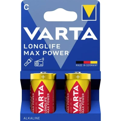 Image de VARTA Piles C Baby, lot de 2, Longlife Max Power, Alcalines, 1,5V, adaptées aux appareils photo numériques, contrôleurs, tensiomètres, Made in Germany