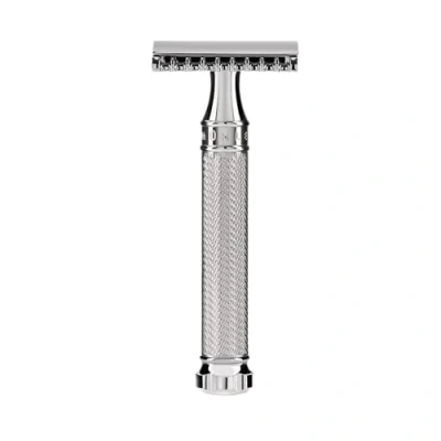 Image de MUHLE Version Twist Rasoir Traditionnel Combe Ouvert avec Tête Détachable en Métal Chrome/Lame d&#039;Échantillon