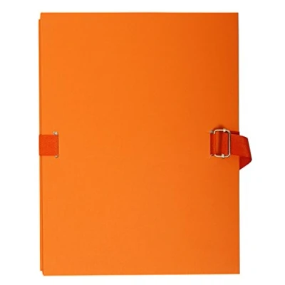 Image de Exacompta Réf. 734E 1 chemise à dos extensible en papier toilé couleur jusqu&#039;à 13 cm fermeture par sangle dim 24 x 32 pour documents au format A4 orange