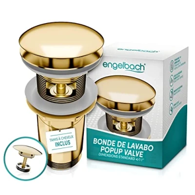 Image de Engelbach Bonde de lavabo avec trop Plein Bouchon clic clac 3 Joints Inclus Instructions vidéo Universelle pour Tout Type