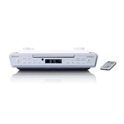 Image de Lenco KCR 150 Radio de Cuisine CD Surf FM Bluetooth Enregistreur 2 x 3 W RMS Undermount Kit Entrée auxiliaire Fonction minuterie, Blanc A003089