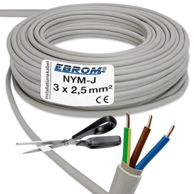 Image de Ebrom Câble électrique sous gaine NYM J 3 x 2,5 mm² Gris Vendu au mètre (par ex. 5 m, 10 15 18 20 25 50 etc.)