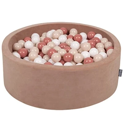 Image de KiddyMoon Piscine À Balles pour Bébé Velours Rond 90X30cm/200 7Cm Fosses Boules Jouet Enfant, Rose des Sables: Beige Pastel/Saumon/Blanc