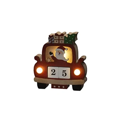 Image de Konstsmide 3272 550 Figurine LED en bois avec dés de date rouge, minuterie 6H, 3 diodes blanches chaudes, à piles intérieures, 2 AAA 1,5 V (non compris)