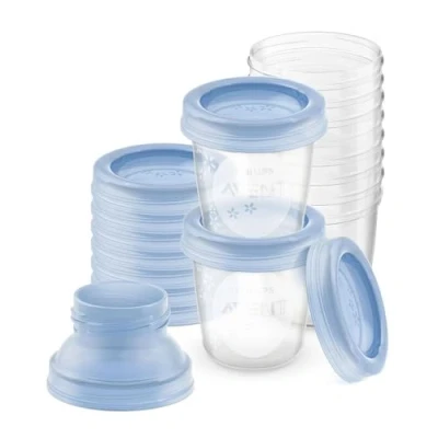 Image de Philips Avent Système de Conservation du Lait Maternel, Pots Conservation180 ml, Couvercles Vissables et Adaptateur