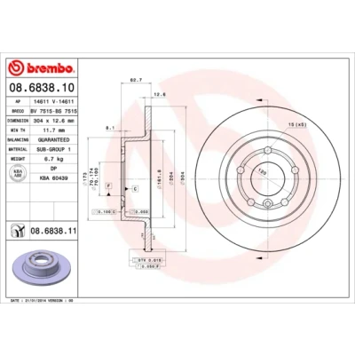 Image de BREMBO COATED DISC LINE 08.6838.11 Disque de frein 304 12,6 5 plein revêtu LAND ROVER: Range Rover 3, Discovery 2, 2