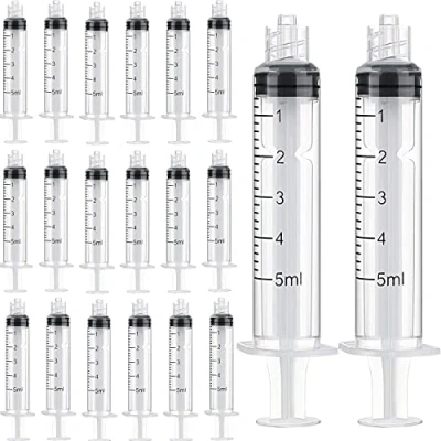 Image de Lot de 30 Seringues Luer Lock 5 ml, Scellées Individuellement Stériles en Plastique ml/cc, Artisanat, Alimentation des Animaux Compagnie (5 ml)
