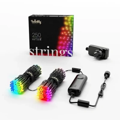 Image de Twinkly Strings 250 LED RGB, Guirlande Intérieur et Extérieur, Lumières Smart Compatible avec HomeKit, Alexa Google Home, Gaming, IP44, Contrôlée par App, Fil Noir, 20m
