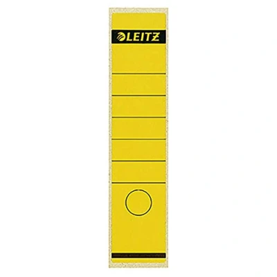 Image de Leitz Étiquettes Self Adhesive pour Classeurs à Levier Couverture Papier et Dos 80 mm, Large, Long, 61,5 x 285 Papier, 16400015, Jaune, Lot de 10