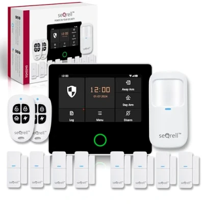 Image de seQrell, Systeme Alarme Maison sans Fil, Kit GSM 4G et WiFi, avec Écran Tactile Batterie 1500mAh. Tuya Smart Life Application Android iOS. SQ4324G