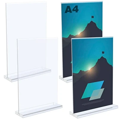 Image de 4 Pcs Support de Panneau en Acrylique, Table A4 T a un Design Forme T, Acrylique Transparent Base pour Menu Restaurant/Menu/Hôtel(21*5cm)