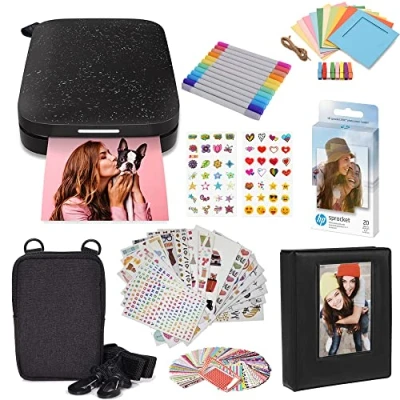 Image de HP Sprocket Couleur Imprimante photo portable (Noir) Imprime instantanément des photos autocollantes ZINK 2x3 &quot;à partir de votre appareil iOS et Android