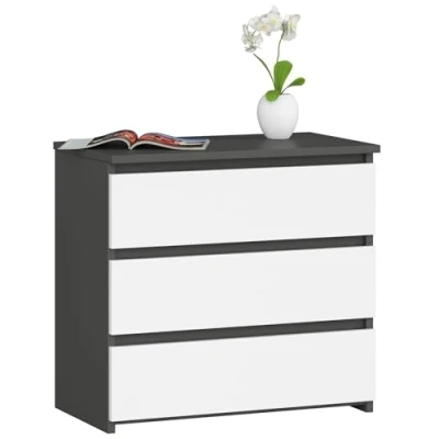 Image de AKORD Commode CL 3 avec tiroirs Classique pour La Chambre, Salon Meuble de Rangement L60 x H57 P35 cm Poids 26 kg Gris Graphite Blanc