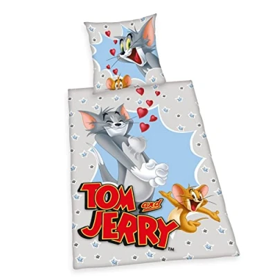 Image de Herding Parure de Lit Tom &amp; Jerry, Taie d&#039;Oreiller 80 x cm, Housse Couette 135 200 Avec Fermeture à Boutons, Coton, Twin