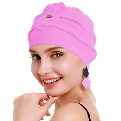 Image de osvyo Chapeau chimio en coton pour femme avec cancer et perte de cheveux, bonnet coton, léger, emballage scellé, rose fluorescent, taille unique