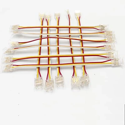 Image de Connecteurs de bande LED COB,10Pcs 2 Pin Connector Gapless Solderless Connection, Connecting Wires or L Shape for 5mm 8mm 10mm COB Strip (10MM 3P Dual White, Connector+15CM Cable)