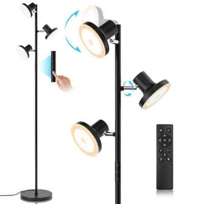 Image de SIBRILLE Lampadaire LED Dimmable 36 W 2500 lm Avec Télécommande &amp; Contrôle Tactile, 4 Températures de Couleur, 3 Lampes Réglable pour Salon, Chambre et bureau