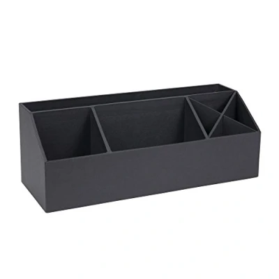 Image de Bigso Box of Sweden Organiseur de bureau à 4 compartiments Système rangement pour pense bêtes, trombones, stylos, etc. Caisse en panneau fibre et papier effet lin gris foncé