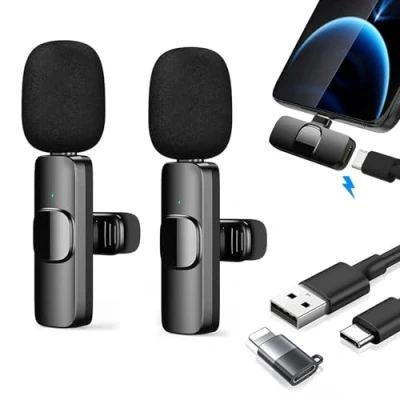 Image de Micro Cravate sans Fils pour iPhone/Android,Micro Fil Enregistrement vidéo,Diffusion en Direct,Youtube,Interview,Vlog,TikTok,Facebook,Mini Plug &amp; Play,sans Application(2 Mic)