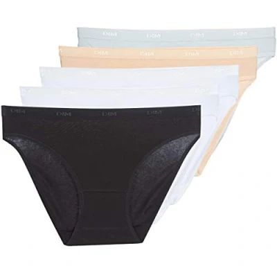 Image de DIM Culotte Femme Les Pockets EcoDIM Coton Classique x5, Noir/Peau/Blanc/Gris/Blanc, XXL