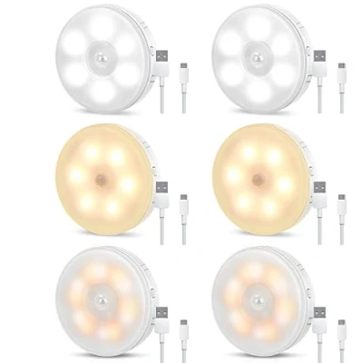 Image de Rechargeable Lampe USB Détecteur de Mouvement Placard, Veilleuse LED Sans Fil Automatique, pour, Cuisine, Couloir, Escalie, Chambre, Blanc froid/ chaud/Blanc neutre, 6 Pièce
