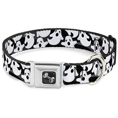 Image de Buckle Down Ghosts Diffuse Noir/Blanc Collier de Chien en Forme d&#039;os, Large/1566 cm