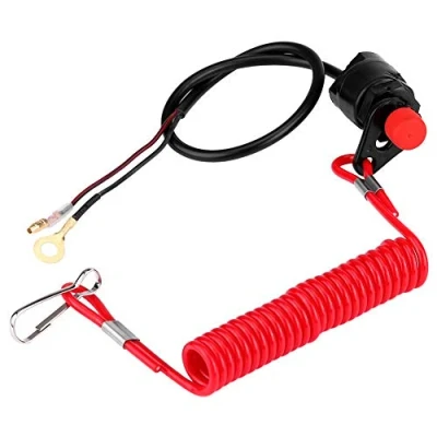 Image de Keenso Universal OutBoard Kill Switch Keys Tondeuses à gazon hors bord Moteur d&#039;arrêt Stop W/Tether Lanyard Cord